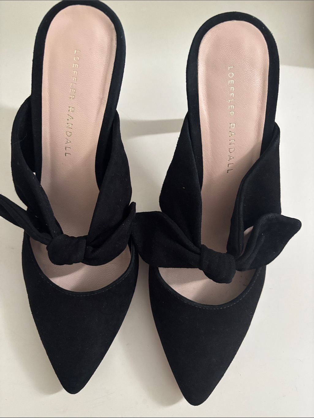 Loeffler Randall Black Suede Knot-Front Mules